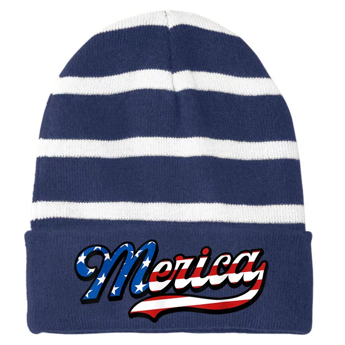 Merica Love America | Flag America Striped Beanie with Solid Band