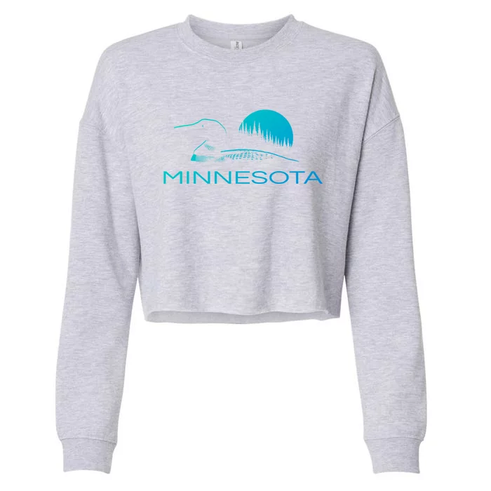 Minnesota Loon And Trees In Moonlight Gift Cropped Pullover Crew