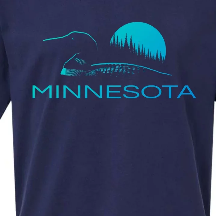 Minnesota Loon And Trees In Moonlight Gift Sueded Cloud Jersey T-Shirt