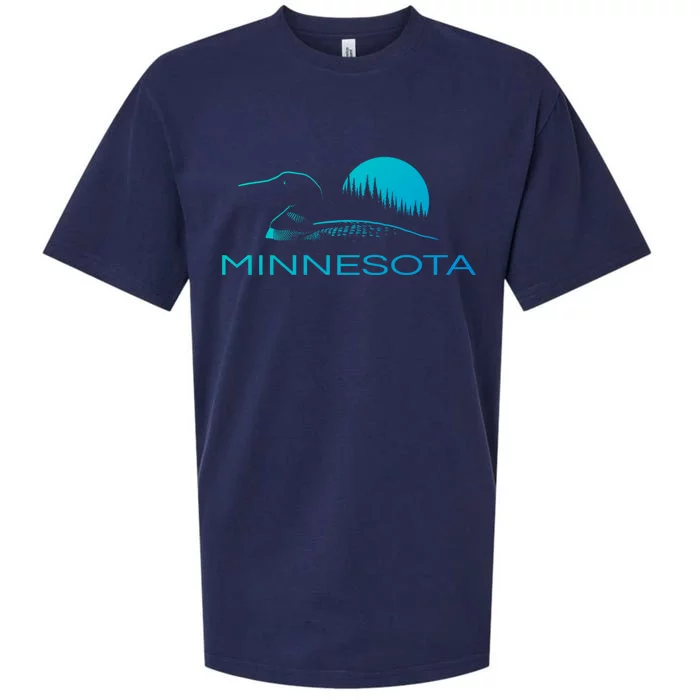 Minnesota Loon And Trees In Moonlight Gift Sueded Cloud Jersey T-Shirt