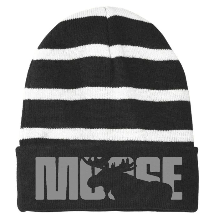 Moose Lover Apparel Moose Striped Beanie with Solid Band