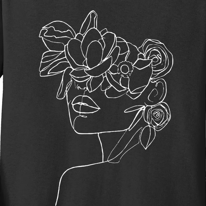 Modern Line Art Woman Face Elegant Minimal Kids Long Sleeve Shirt