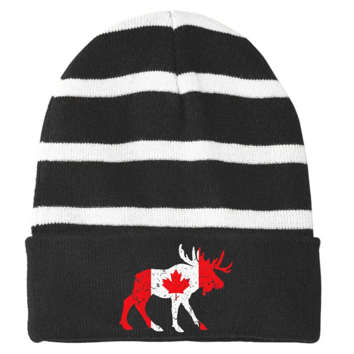 Maple Leaf Animal Canadian Flag Canada Striped Beanie with Solid Band