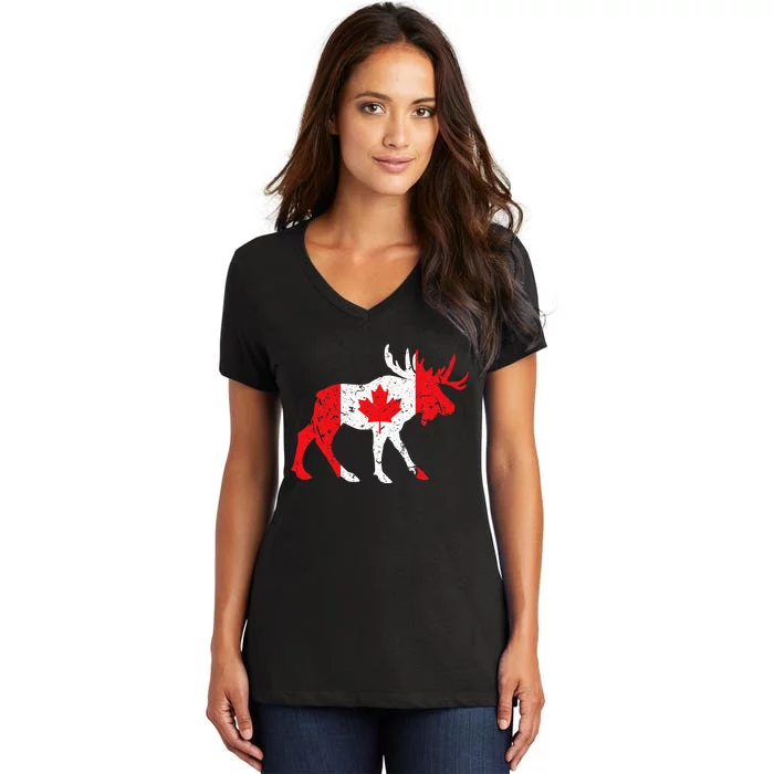 Maple Leaf Animal Canadian Flag Canada Women's V-Neck T-Shirt