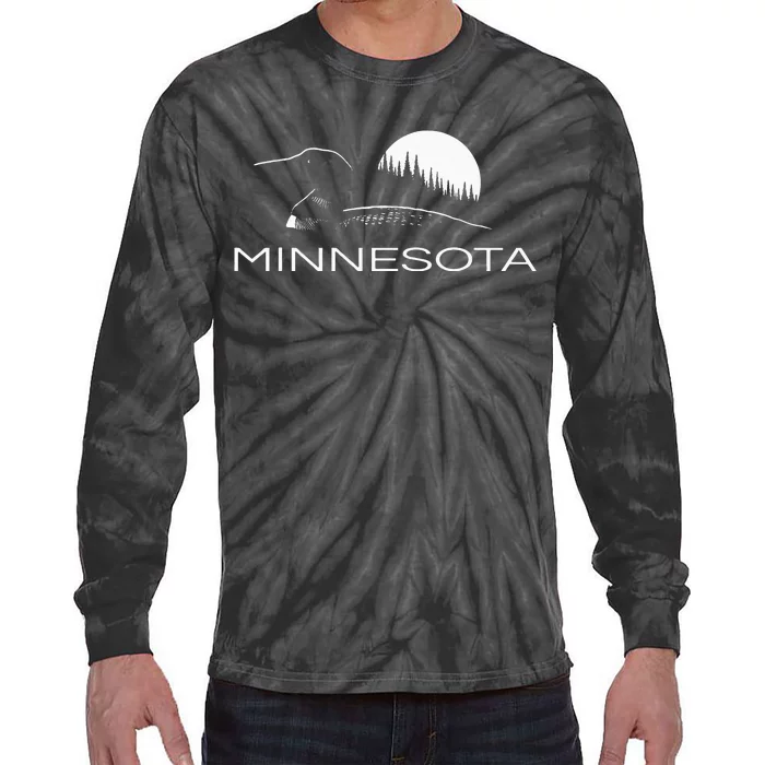 Minnesota Loon And Trees In Moonlight Tie-Dye Long Sleeve Shirt