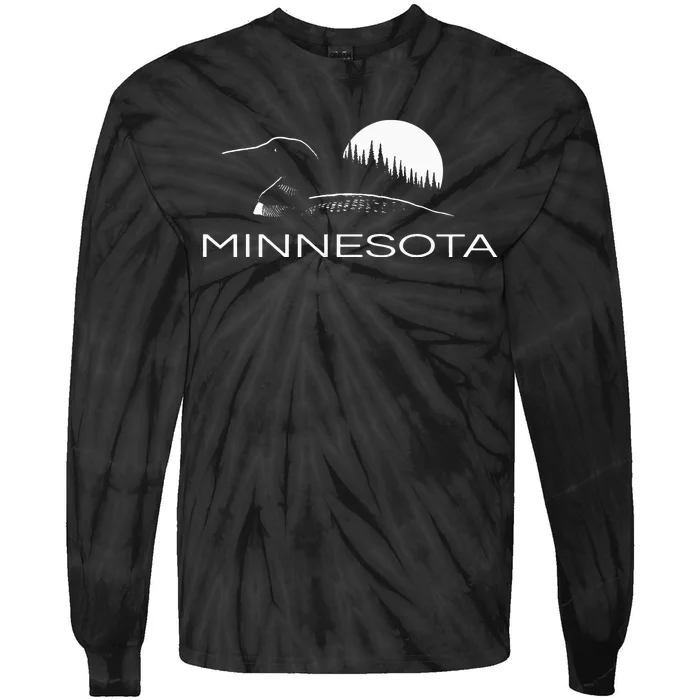 Minnesota Loon And Trees In Moonlight Tie-Dye Long Sleeve Shirt