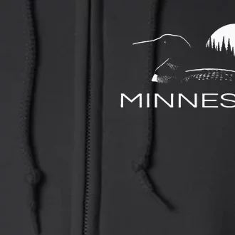 Minnesota Loon And Trees In Moonlight Full Zip Hoodie