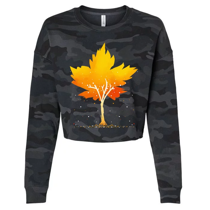 Maple Leaf Autumn Tree Orange Fall Leaves Season Cropped Pullover Crew