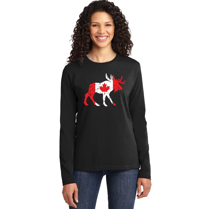 Maple Leaf Animal Canadian Flag Canada Ladies Long Sleeve Shirt