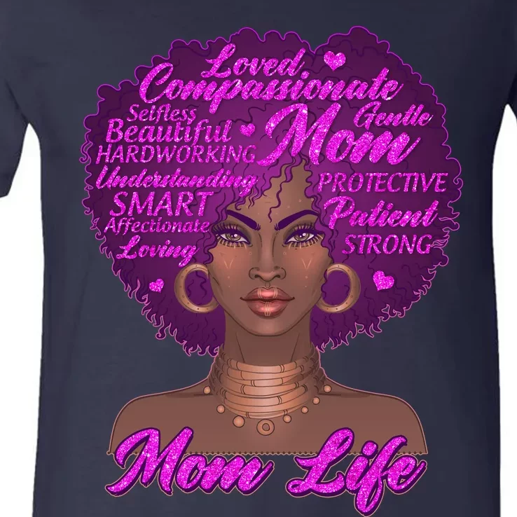 Mom Life African American Black Woman V-Neck T-Shirt