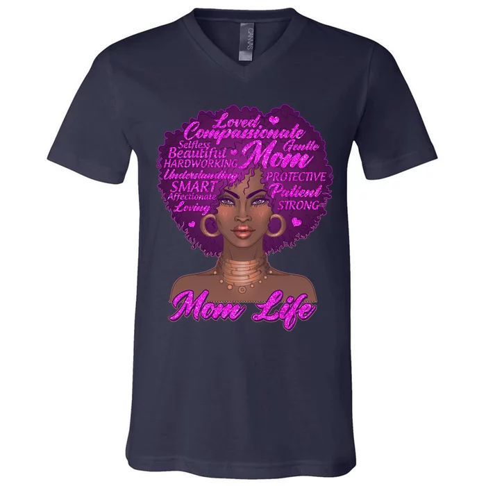 Mom Life African American Black Woman V-Neck T-Shirt