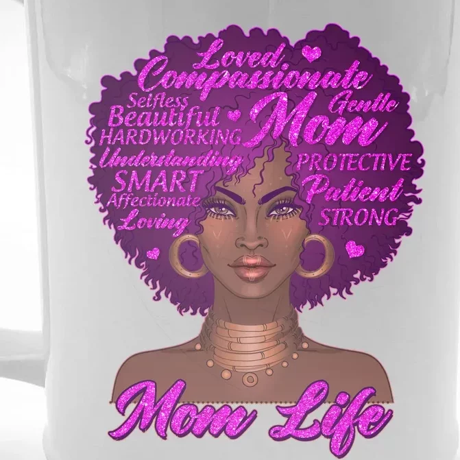 Mom Life African American Black Woman Front & Back Beer Stein