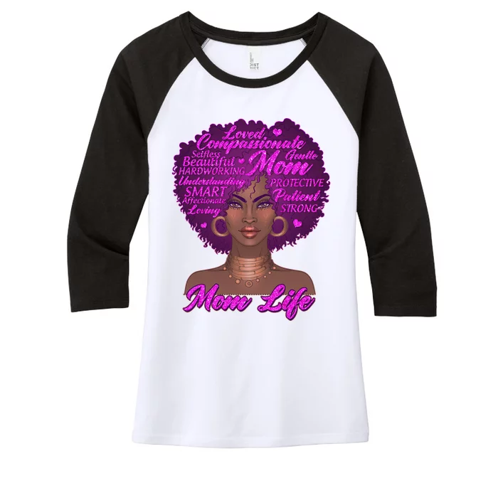 Mom Life African American Black Woman Women's Tri-Blend 3/4-Sleeve Raglan Shirt