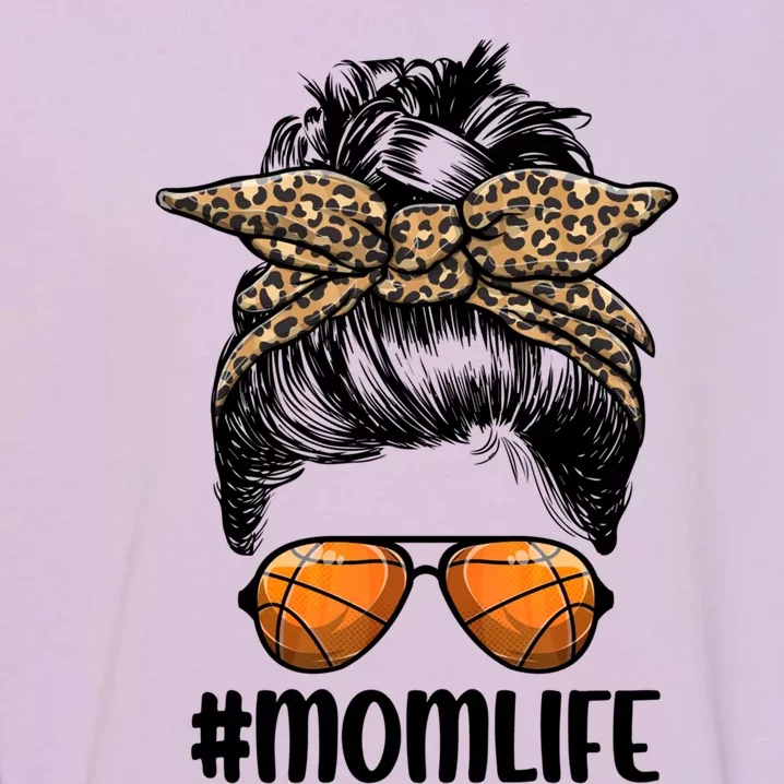 Mom Life Basketball Mom Gift Leopard Messy Bun Game Day Funny Gift Garment-Dyed Sweatshirt