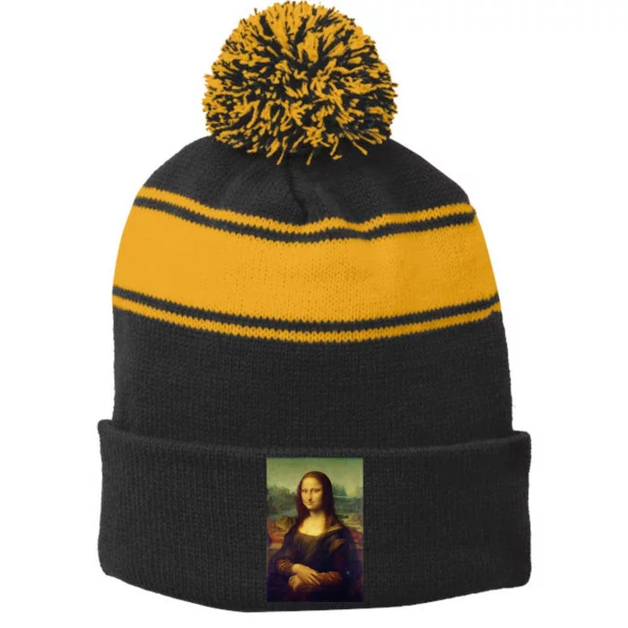 Mona Lisa By Leonardo Da Vinci Stripe Pom Pom Beanie