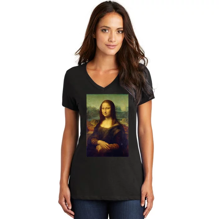 Mona Lisa By Leonardo Da Vinci Women's V-Neck T-Shirt