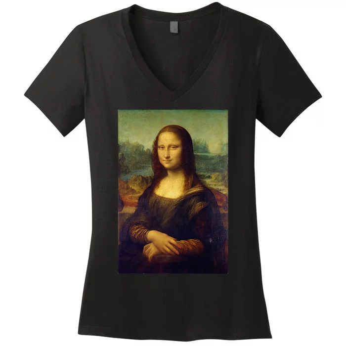 Mona Lisa By Leonardo Da Vinci Women's V-Neck T-Shirt