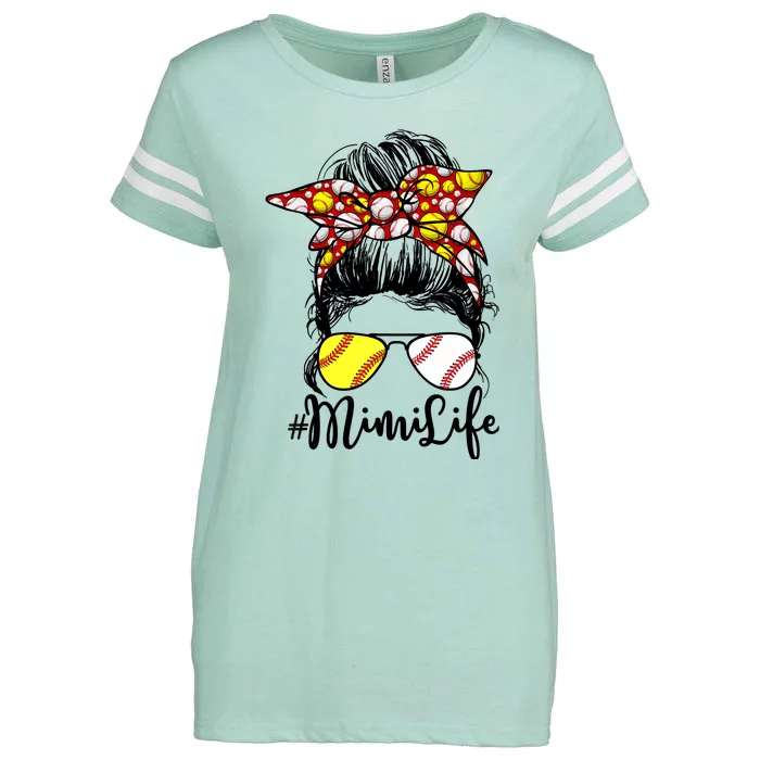 Mimi Life Baseball Softball Messy Bun Grandma Mother's Day Enza Ladies Jersey Football T-Shirt