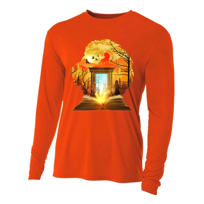 Magical Lion Book Reading Fan Cooling Performance Long Sleeve Crew