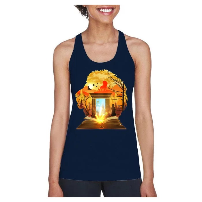 Magical Lion Book Reading Fan Women's Racerback Tank