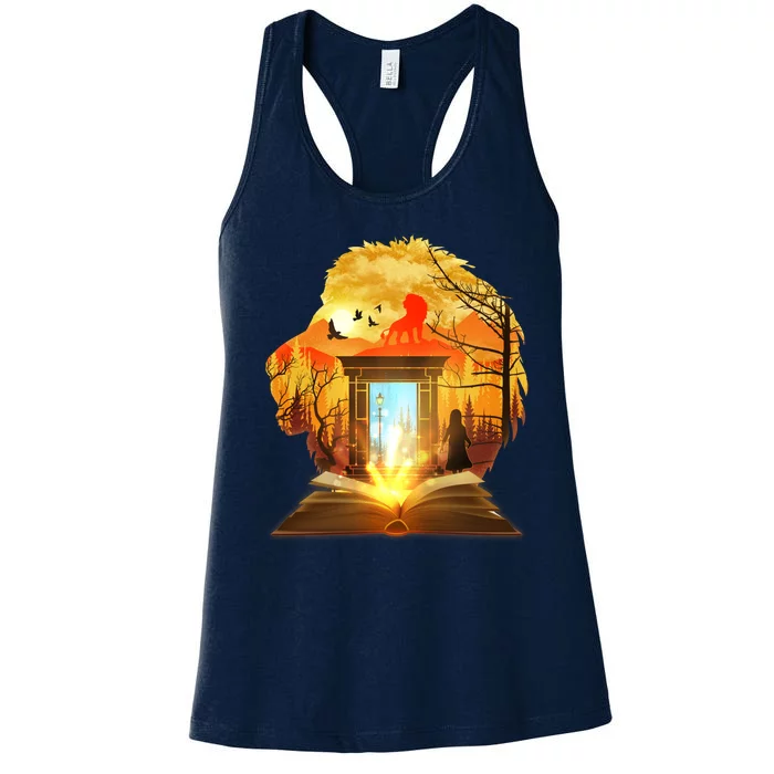 Magical Lion Book Reading Fan Women's Racerback Tank