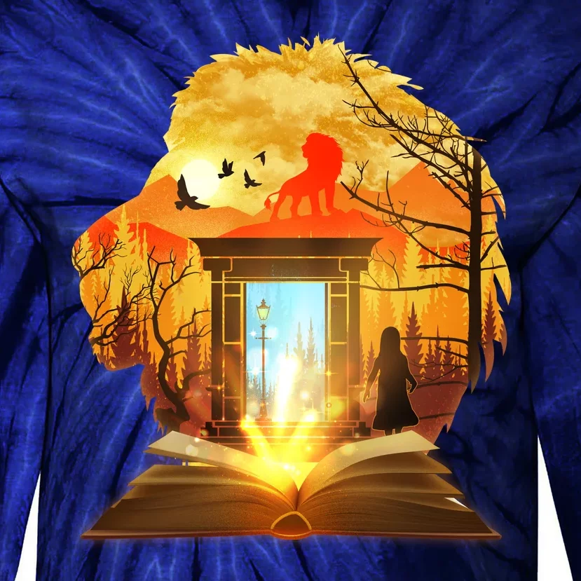 Magical Lion Book Reading Fan Tie-Dye Long Sleeve Shirt