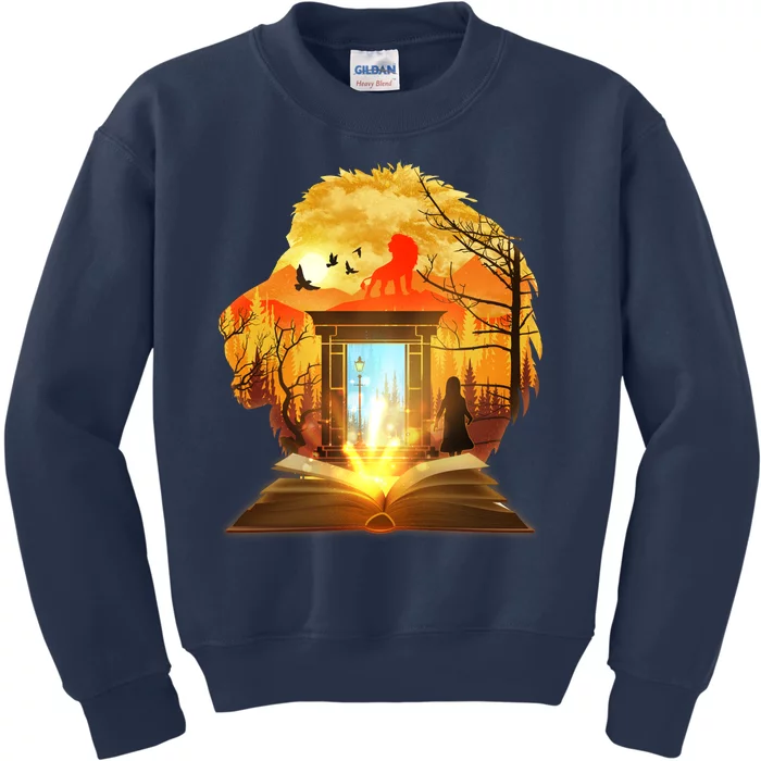 Magical Lion Book Reading Fan Kids Sweatshirt