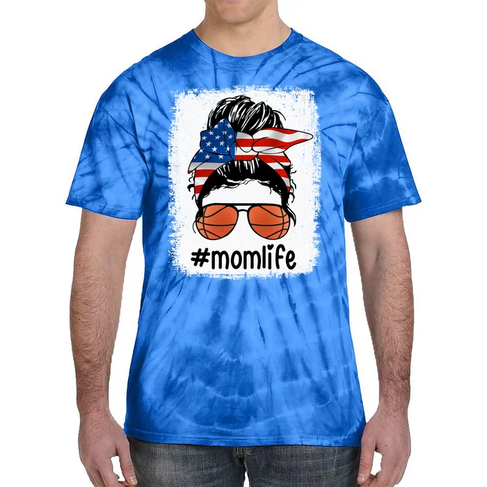 Mom Life Basketball Mom American Flag Messy Bun Gift Tie-Dye T-Shirt