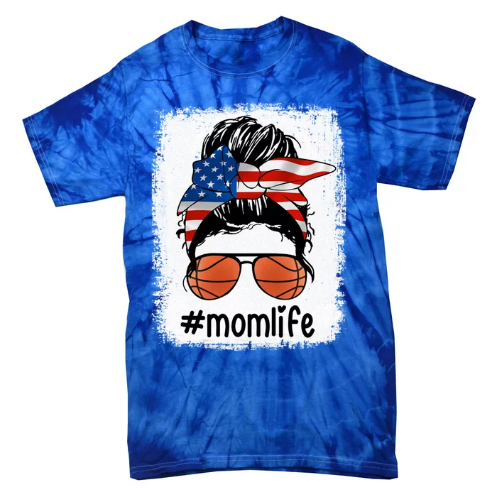 Mom Life Basketball Mom American Flag Messy Bun Gift Tie-Dye T-Shirt