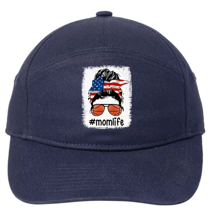 Mom Life Basketball Mom American Flag Messy Bun Gift 7-Panel Snapback Hat