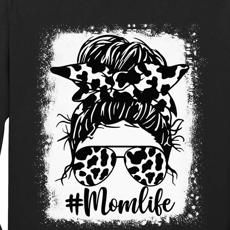 Mom Life Bleached Mom Life Cow Heifer Messy Bun Long Sleeve Shirt