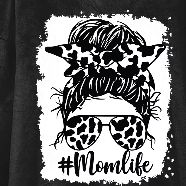 Mom Life Bleached Mom Life Cow Heifer Messy Bun Hooded Wearable Blanket