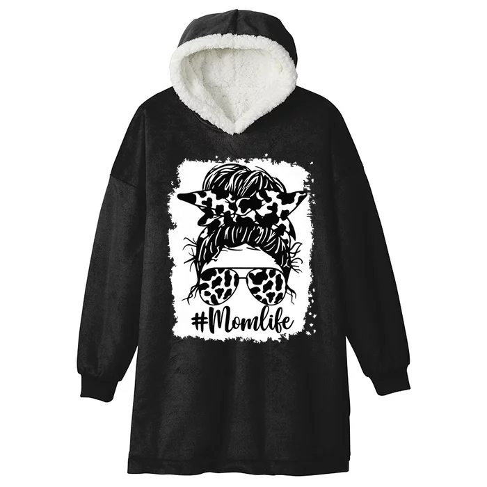 Mom Life Bleached Mom Life Cow Heifer Messy Bun Hooded Wearable Blanket