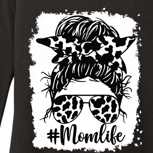 Mom Life Bleached Mom Life Cow Heifer Messy Bun Womens CVC Long Sleeve Shirt