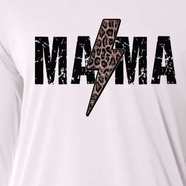 Mama Lightning Bolt Leopard Cheetah Print Mother's Day Cooling Performance Long Sleeve Crew