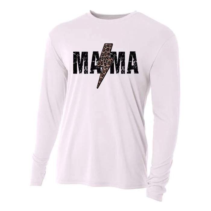 Mama Lightning Bolt Leopard Cheetah Print Mother's Day Cooling Performance Long Sleeve Crew