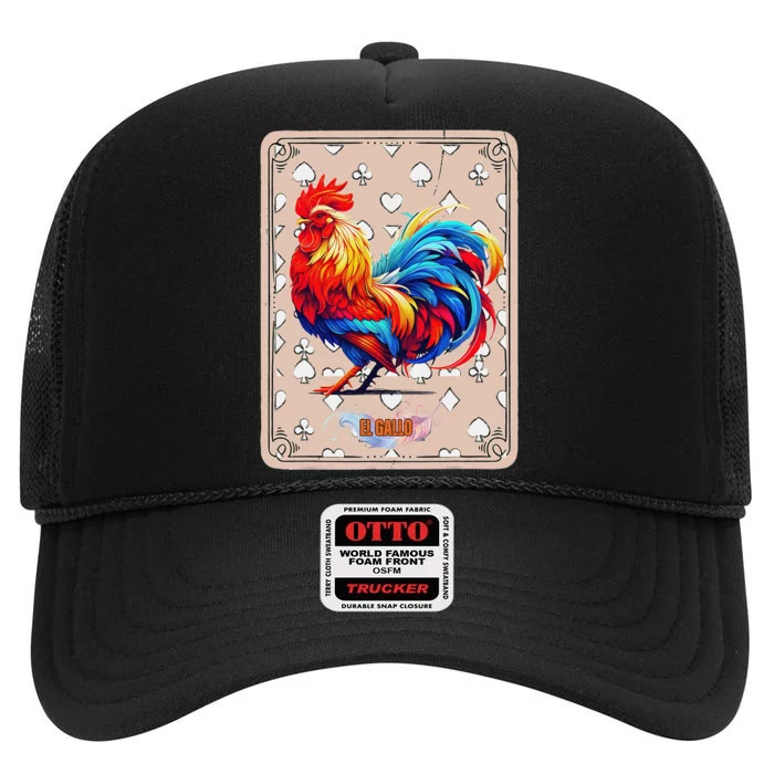 Mexican Lottery Bingo Game El Gallo Traditional Rooster Card High Crown Mesh Trucker Hat