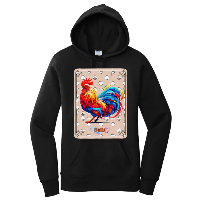 Mexican Lottery Bingo Game El Gallo Traditional Rooster Card Women's Pullover Hoodie