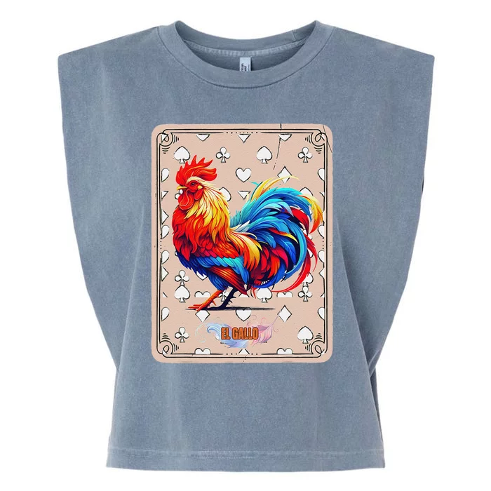 Mexican Lottery Bingo Game El Gallo Traditional Rooster Card Garment-Dyed Women's Muscle Tee