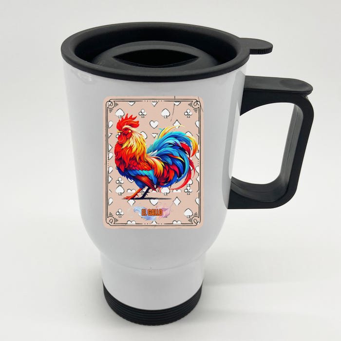 Mexican Lottery Bingo Game El Gallo Traditional Rooster Card Front & Back Stainless Steel Travel Mug