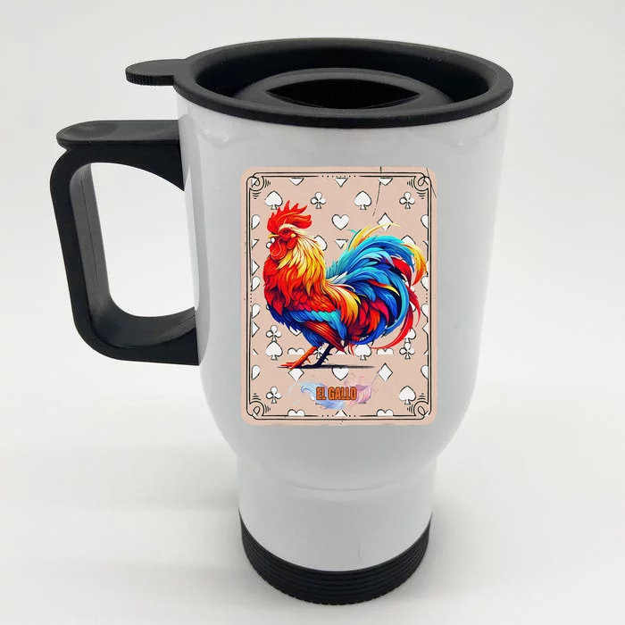 Mexican Lottery Bingo Game El Gallo Traditional Rooster Card Front & Back Stainless Steel Travel Mug