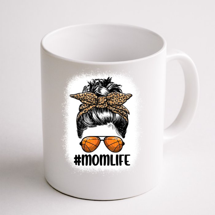 Mom Life Basketball Mom Funny Gift Leopard Messy Bun Game Day Funny Cool Gift Front & Back Coffee Mug