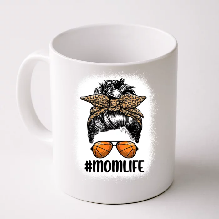 Mom Life Basketball Mom Funny Gift Leopard Messy Bun Game Day Funny Cool Gift Front & Back Coffee Mug