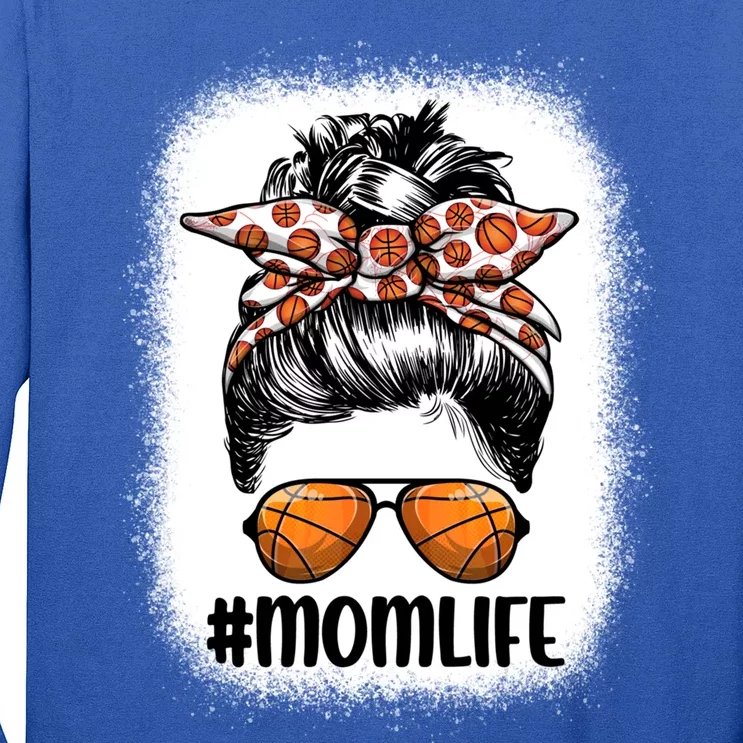 Mom Life Basketball Mom Gift Leopard Messy Bun Game Day Funny Gift Long Sleeve Shirt