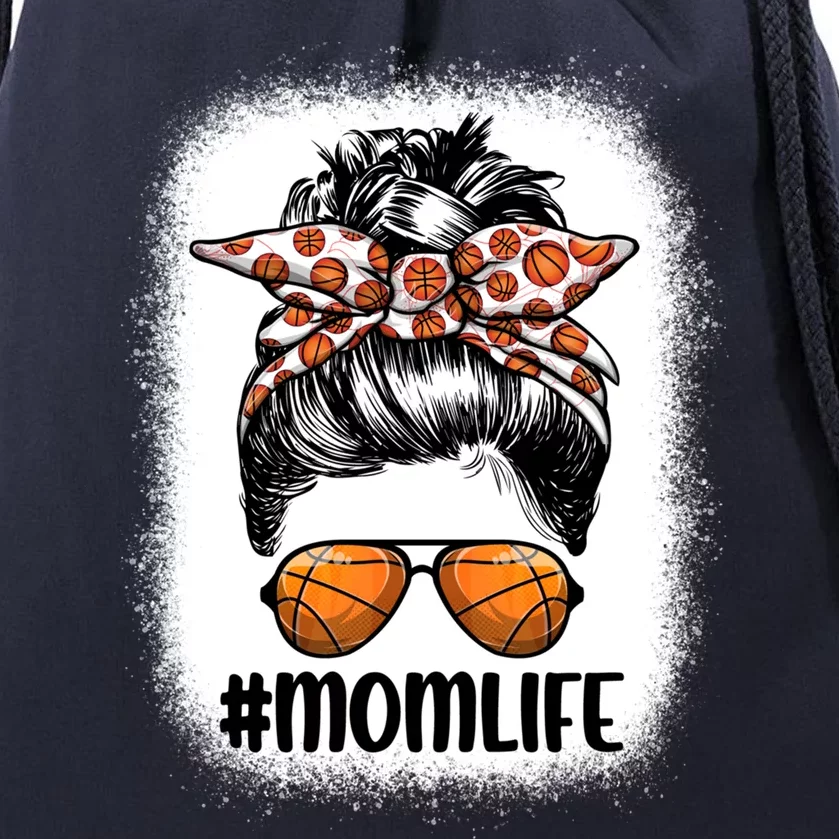 Mom Life Basketball Mom Gift Leopard Messy Bun Game Day Funny Gift Drawstring Bag