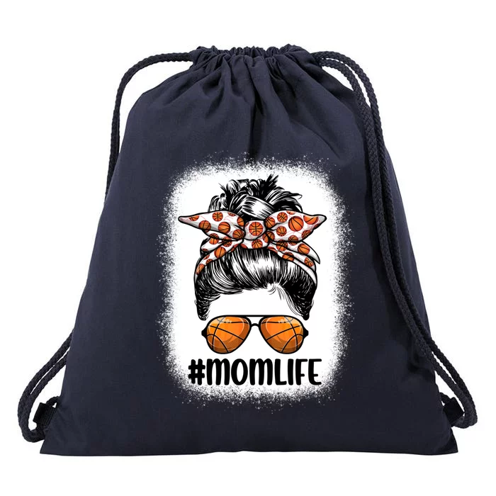 Mom Life Basketball Mom Gift Leopard Messy Bun Game Day Funny Gift Drawstring Bag