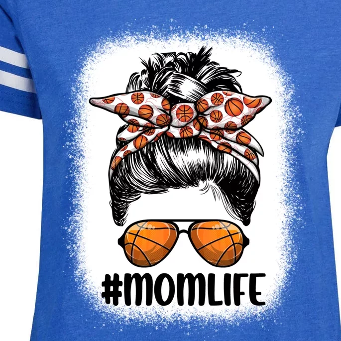 Mom Life Basketball Mom Gift Leopard Messy Bun Game Day Funny Gift Enza Ladies Jersey Football T-Shirt