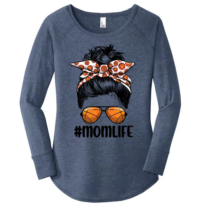 Mom Life Basketball Mom Meaningful Gift Leopard Messy Bun Game Day Funny Cool Gi Women's Perfect Tri Tunic Long Sleeve Shirt