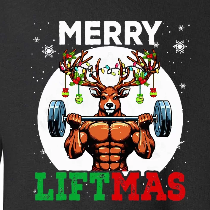 Merry Liftmas Christmas Reindeer Weightlifting Gym Workout Toddler Sweatshirt