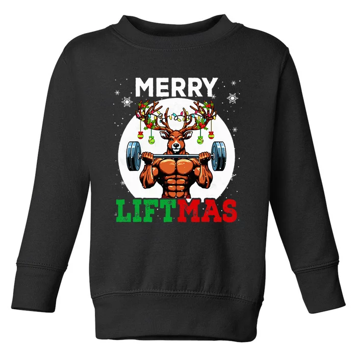 Merry Liftmas Christmas Reindeer Weightlifting Gym Workout Toddler Sweatshirt